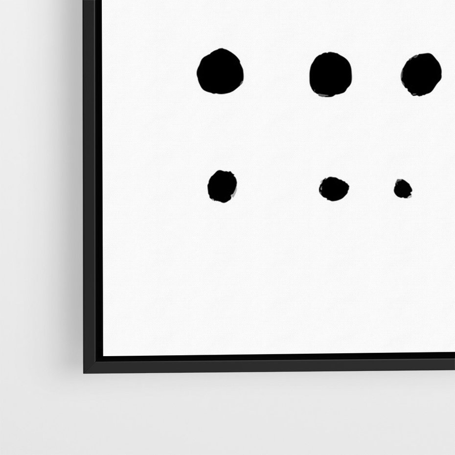 Obraz w ramie 50x70 - Refleksje Światła - minimalistyczna kompozycja, czarne kropkina białym tle - rama czarna