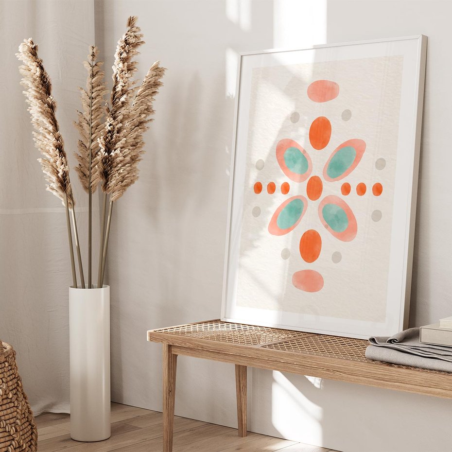 Plakat bez ramy 30x40 - Symfonia Natury - abstrakcyjne plamy w odcieniach pomarańczowym, kropki plamki
