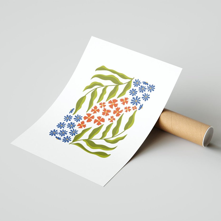 Plakat bez ramy 21x30 - Splątane Granice - kwiaty, sztuka nowoczesna