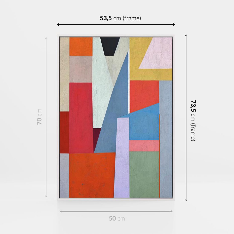 Obraz w ramie 50x70 - Migotliwe Nastroje Kształtów - różne geometryczne formy, olejny obraz - rama biała
