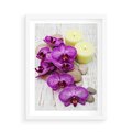 Plakat w ramie 50x70 - Relaksujące spa w otoczeniu orchidei - spa, świece - rama biała
