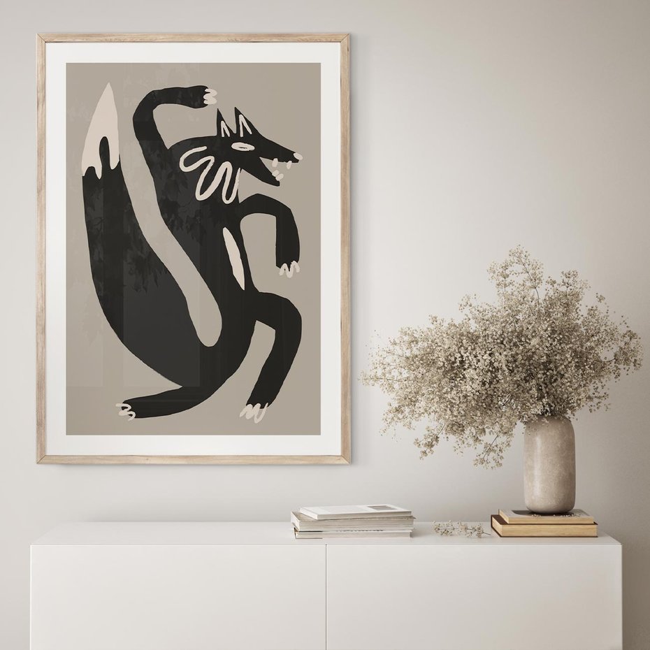 Plakat w ramie 40x50 - Strukturalne Odbicia Północy - skandynawska sztuka, lis - rama drewno