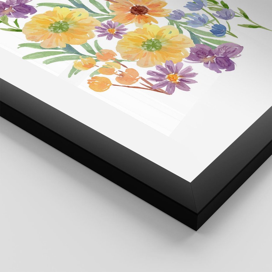 Plakat w ramie 50x70 - Kwiatowe Wibracje - akwarelowe polne kwiaty, minimalistyczny plakat - rama czarna