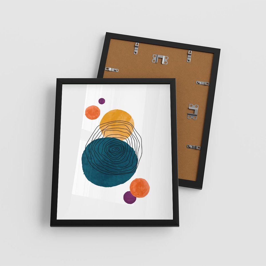Plakat w ramie 40x50 - Kolorowe Plam z Czarnymi Liniami - kolorowe plamy, szkic - rama czarna