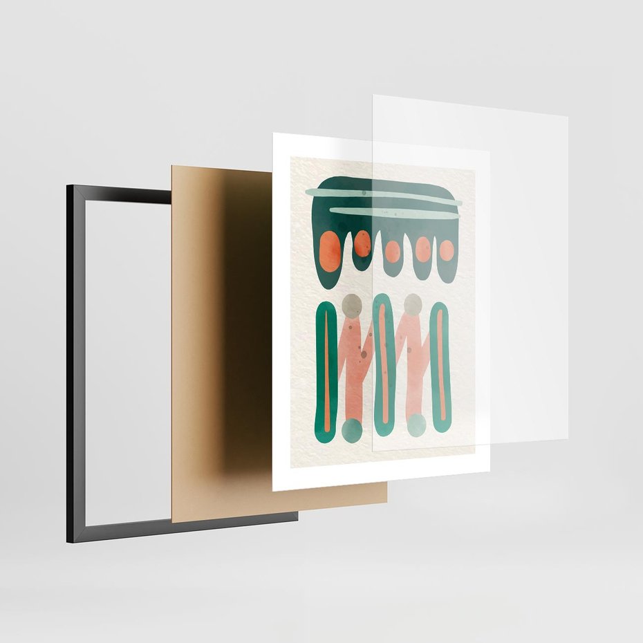 Plakat w ramie 40x50 - Zaklęte Wzory Natury - przypadkowe abstrakcyjne wzory, pomarańczowy i zielony - rama czarna