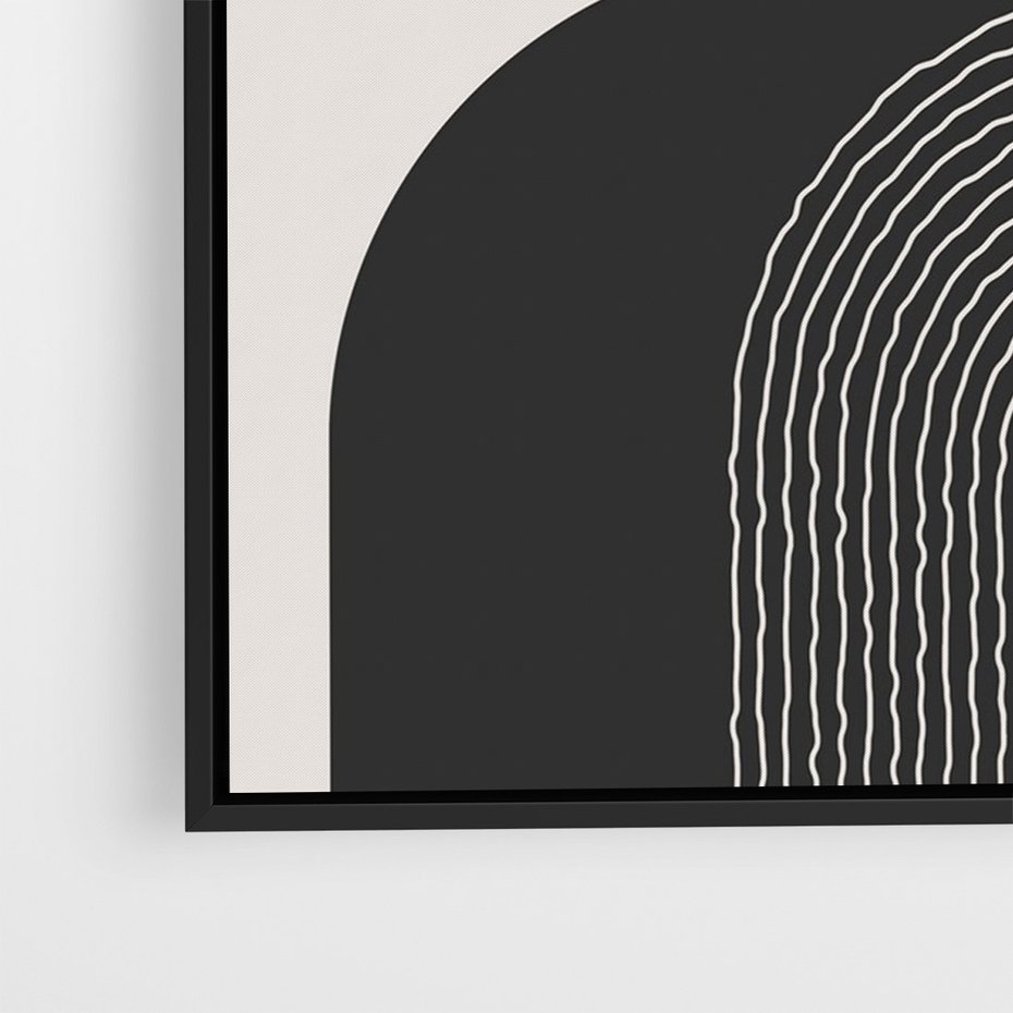Obraz w ramie 70x100 - Przenikająca Rzeczywistość - abstrakcyjna kompozycja, okręgi i półokręgi - rama czarna