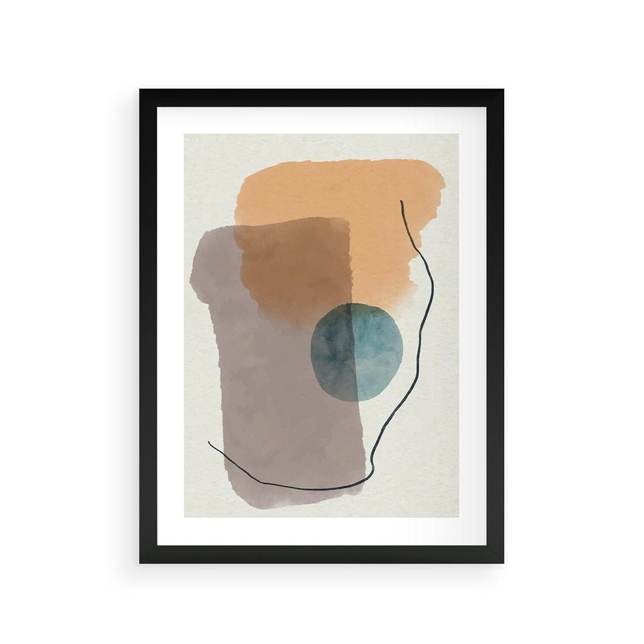 Plakat w ramie 30x40 - Rozkwitająca Akwarelowa Inspiracja - geometryczne elementy, stonowane ziemiste kolory - rama czarna