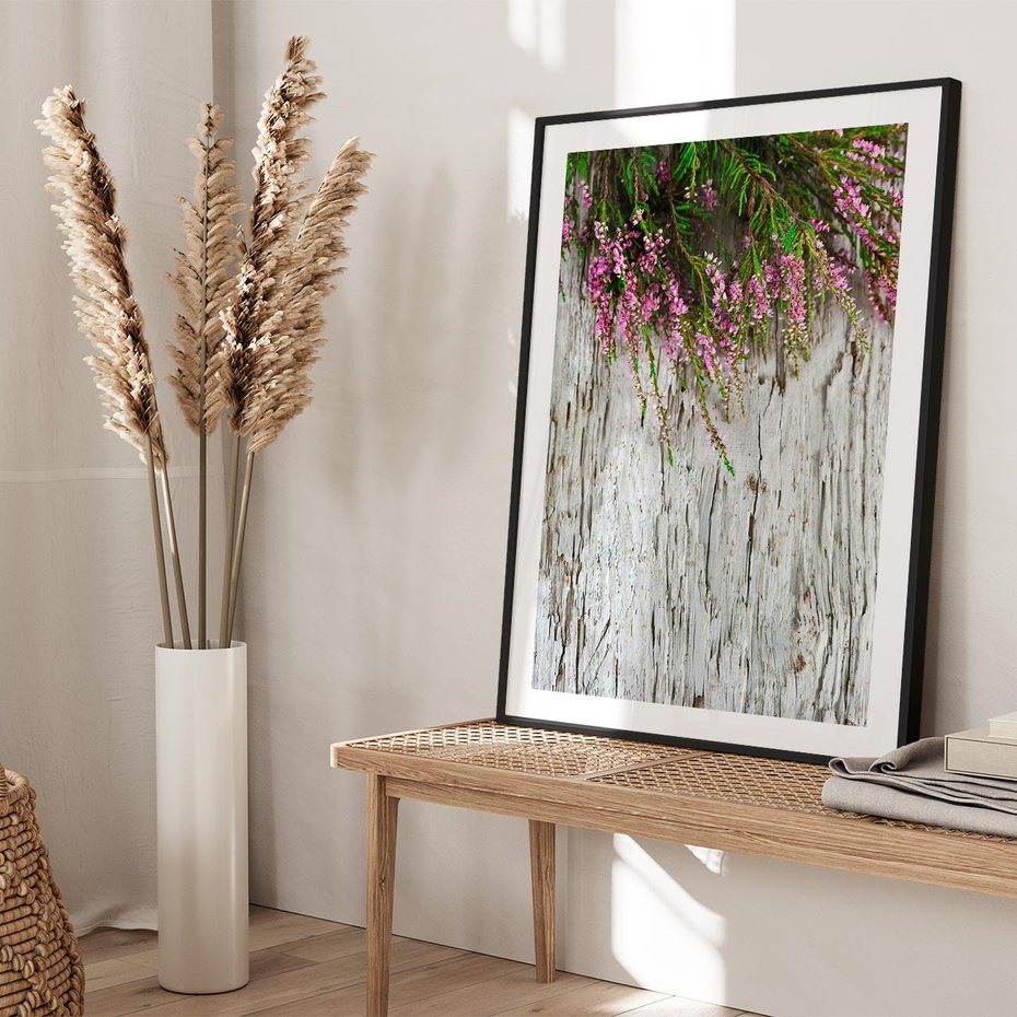 Plakat w ramie 30x40 - Fioletowe Wrzosy - wrzosy, fiolet - rama czarna