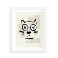 Plakat w ramie 40x50 - Minimalistyczny Kot: Czarna Kreska - kot, grafika - rama biała