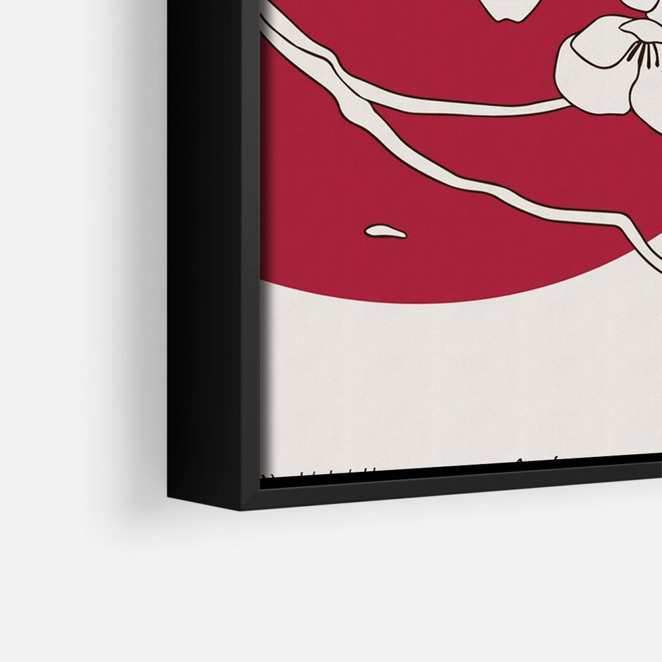 Obraz w ramie 70x100 - Esencja Zen - kwiatnąca wiśnia, orientalna grafika - rama czarna