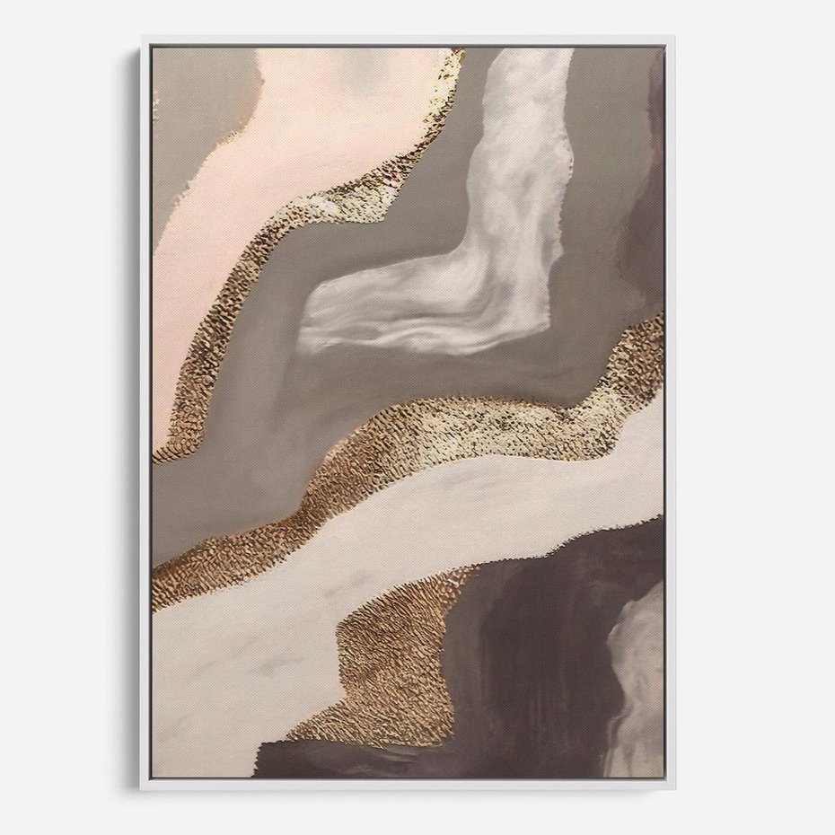 Obraz w ramie 70x100 - Płynne Fale - abstrakcja, neutralne kolory - rama biała