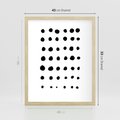 Plakat w ramie 40x50 - Refleksje Światła - minimalistyczna kompozycja, czarne kropkina białym tle - rama drewno
