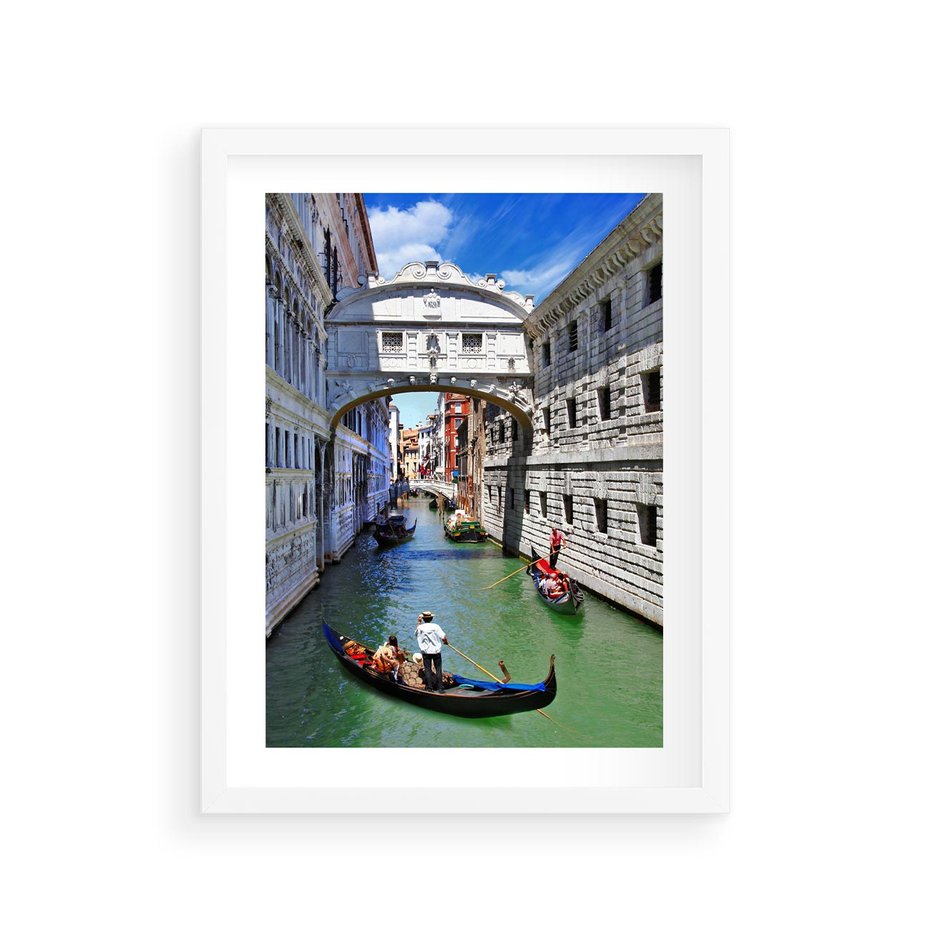 Plakat w ramie 30x40 - Romantyczna gondola w Wenecji - Wenecja, gondola - rama biała