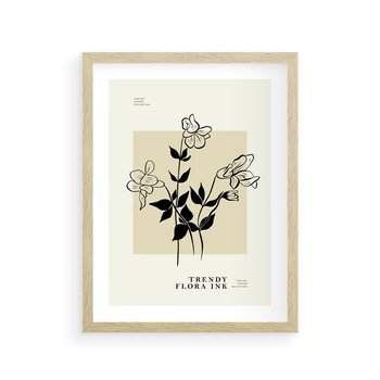 Plakat w ramie 40x50 - Malowane szkicowe tęsknoty - kwiaty, typografia - rama drewno
