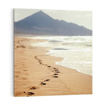 Obraz na płótnie 40x40 - Ślady stóp na plaży - plaża, ślady