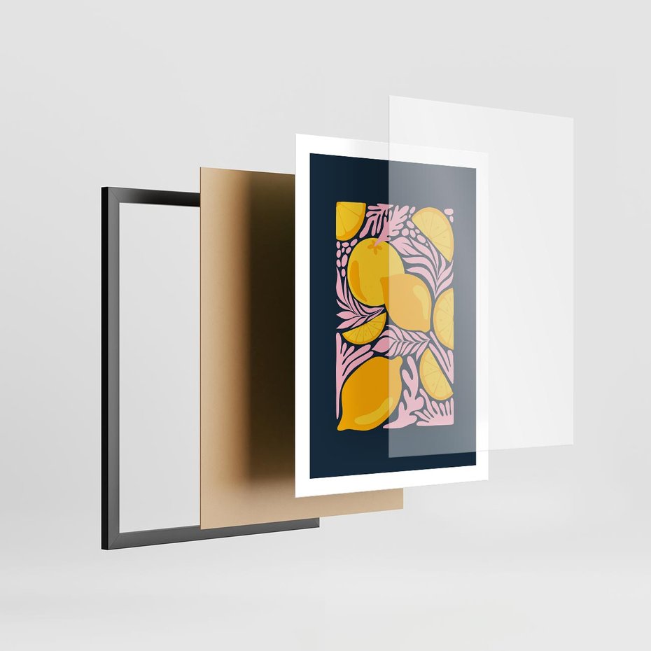 Plakat w ramie 50x70 - Kreatywne Rytmy - granatowe tło, nowoczesna kompozycja - rama czarna