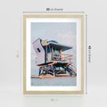 Plakat w ramie 30x40 - Plażowa Kolorystyka: Budka Ratownika w Pastelach - pastelowa budka ratownika, plaża Miami - rama drewno