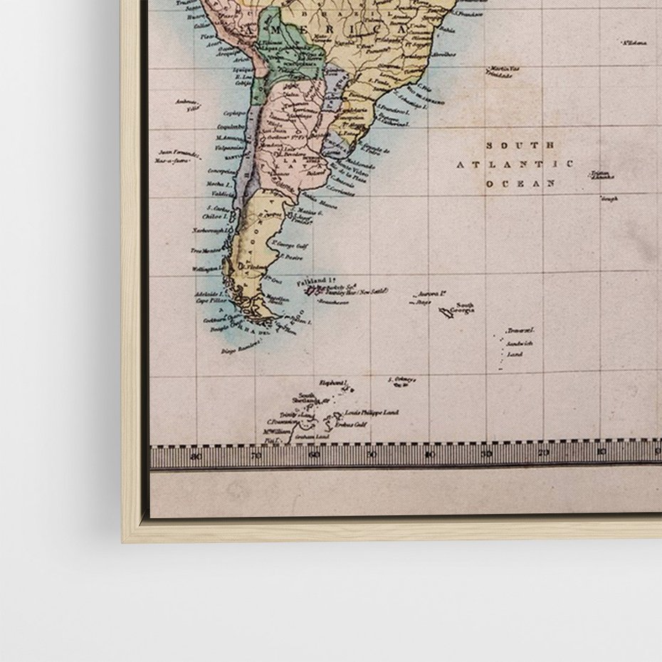 Obraz w ramie 80x120 - Światło Przeszłości - retro mapa świata, mapa - rama drewno