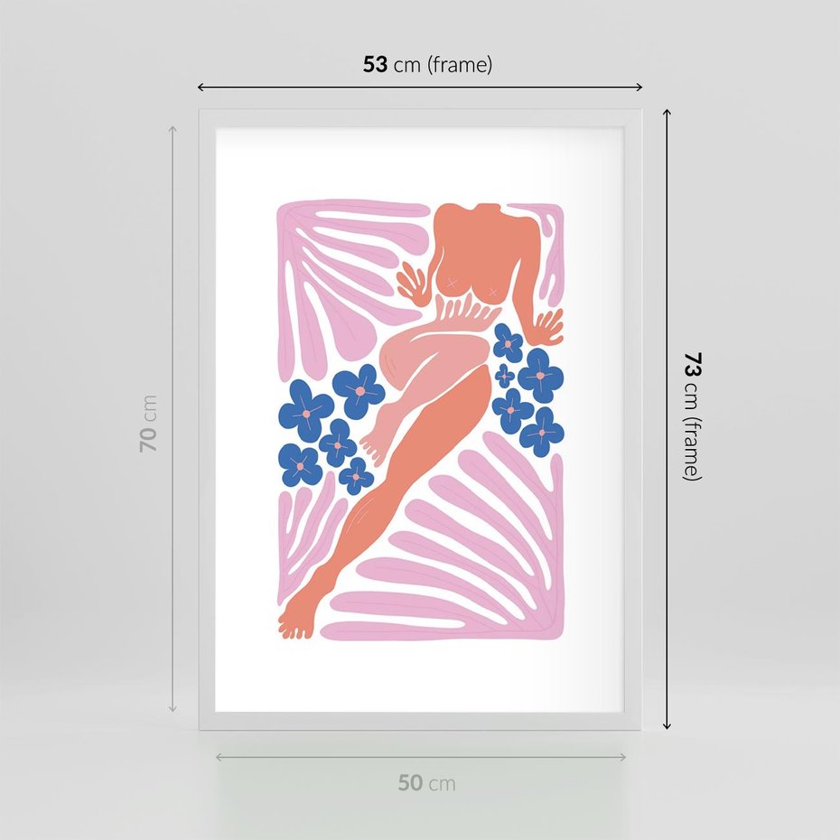 Plakat w ramie 50x70 - Opowieść Ognistych Rytów - nowoczesny kobiecy akt, graficzne kształty - rama biała