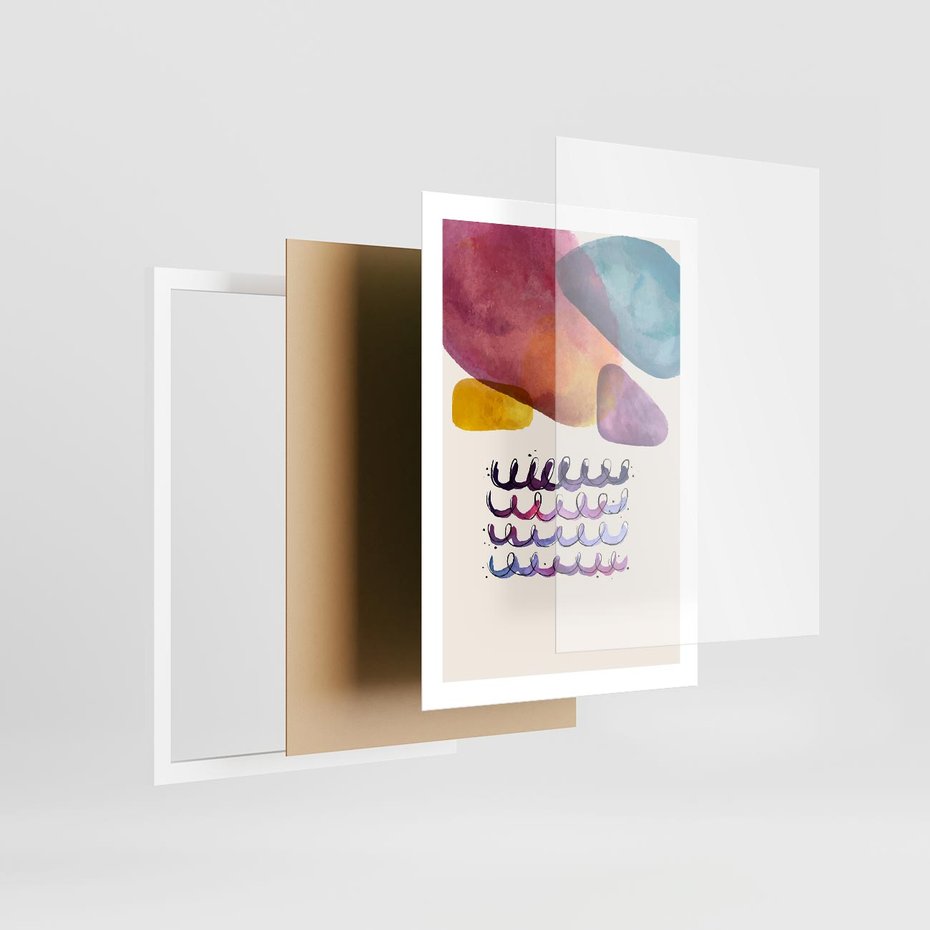 Plakat w ramie 50x70 - Impresje Akwarelowej Przestrzeni - kolorowe pastelowe plamy, rozmyte żywe kolory - rama biała