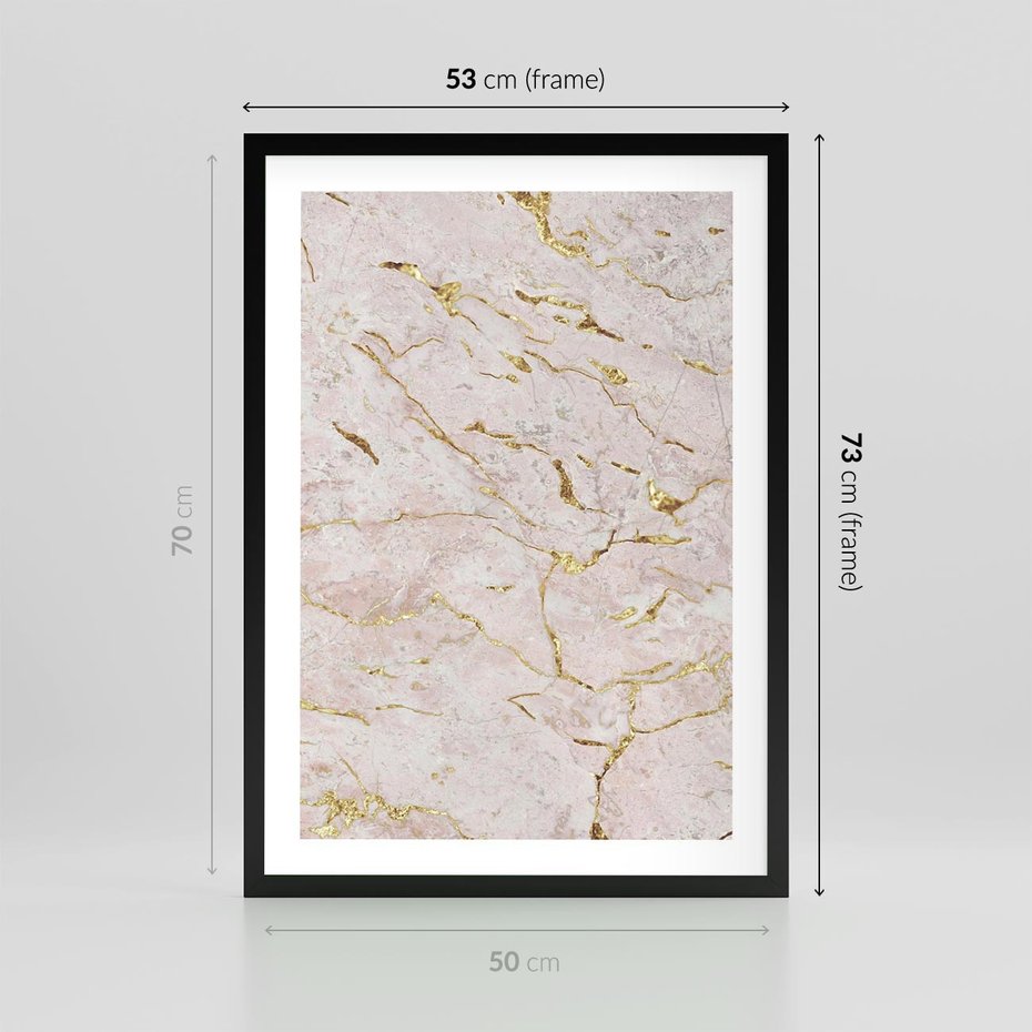 Plakat w ramie 50x70 - Beżowy Marmur i Złoto - marmur, beżowy marmur - rama czarna