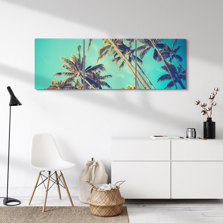 Obraz na płótnie 120x40 - Tropikalne palmy w krainie słonecznych wakacji - palmy, tropiki