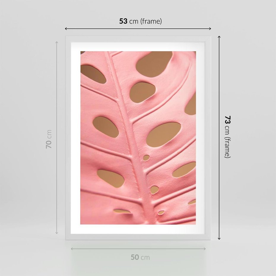 Plakat w ramie 50x70 - Różowy Liść Monstery - różowy liść monstery, nowoczesna fotografia - rama biała