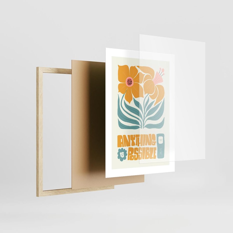 Plakat w ramie 30x40 - Kolorowa Harmonia - sztuka nowoczesna, pastelowe kwiaty - rama drewno