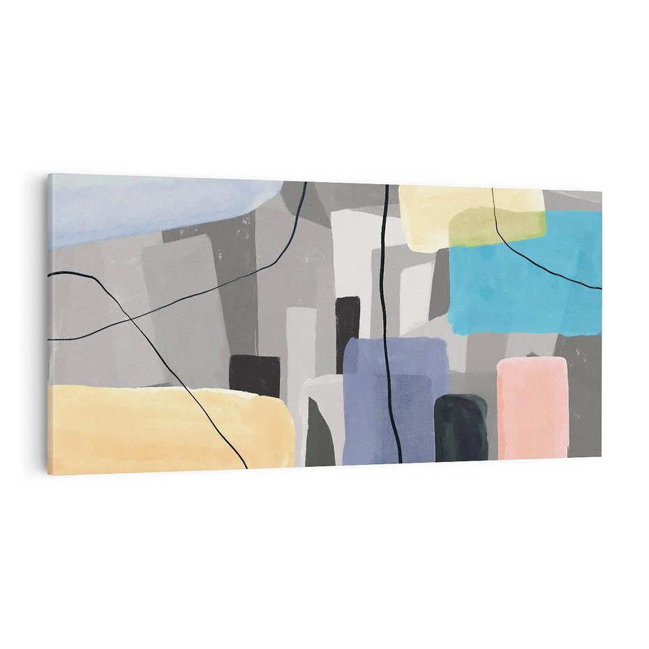 Obraz na płótnie 100x50 - Harmonia w chaosie serca - abstrakcja na szarym tle, kolorowe plamy koloru