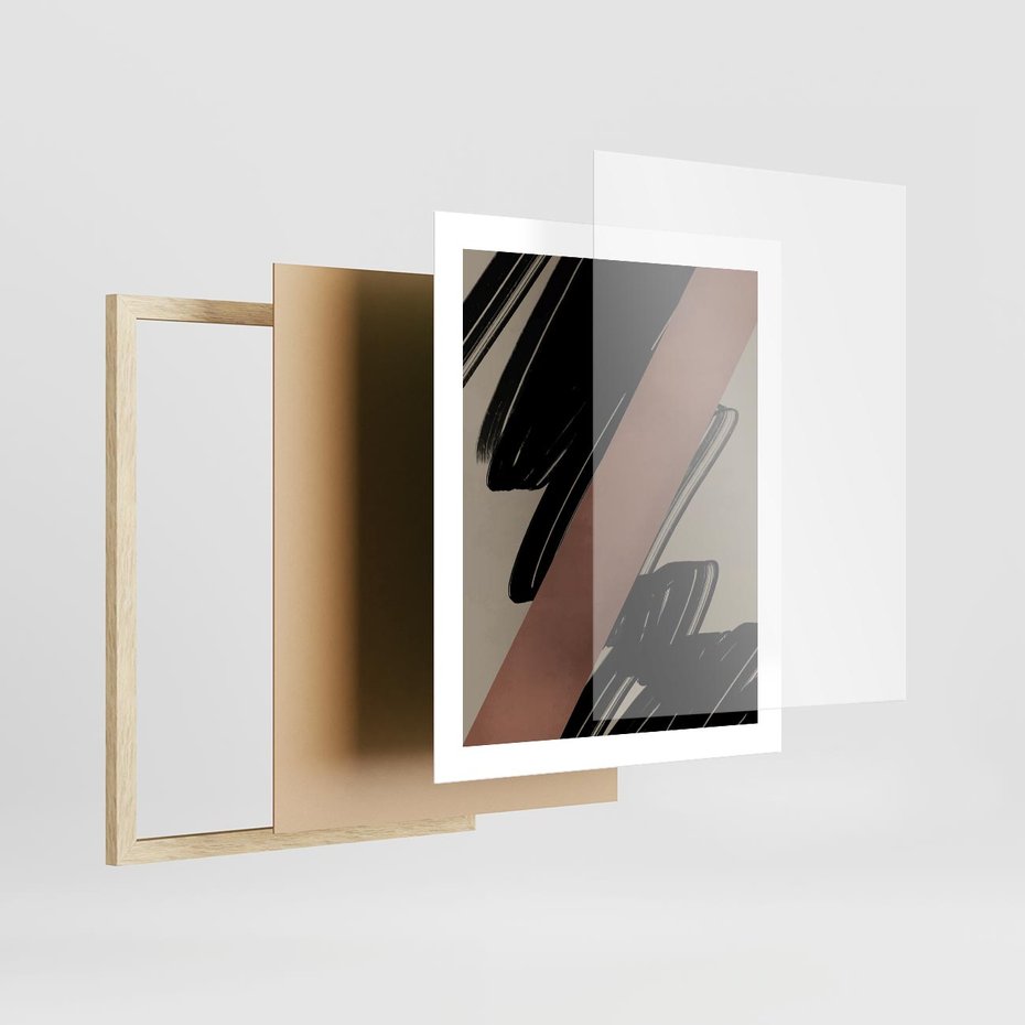Plakat w ramie 40x50 - Mroczne Refrakcje - abstrakcja, czarne splatane linie - rama drewno