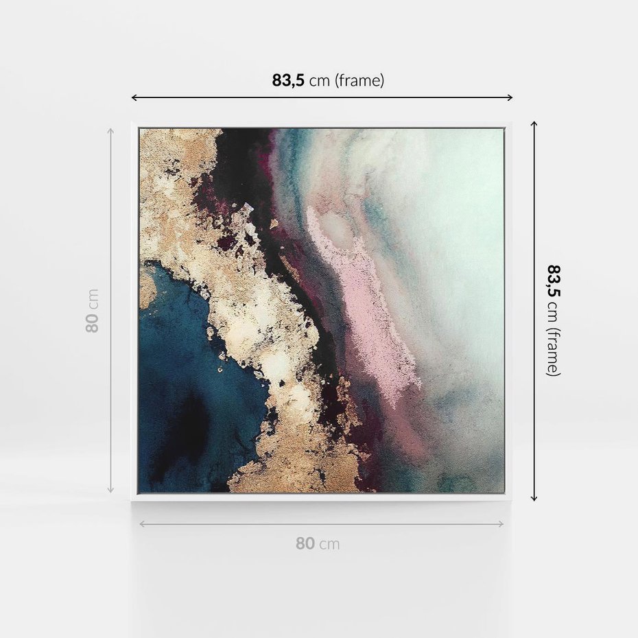 Obraz w ramie 80x80 - Elegancki Impuls - abstrakcyjne plamy, rozlana farba - rama biała