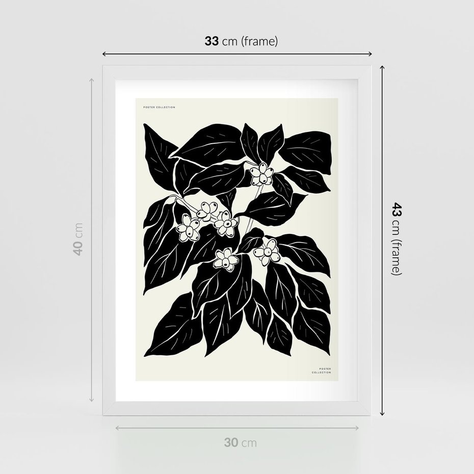 Plakat w ramie 30x40 - Ruchome szkicowe odbicia - czarno biała grafika, roślinność - rama biała