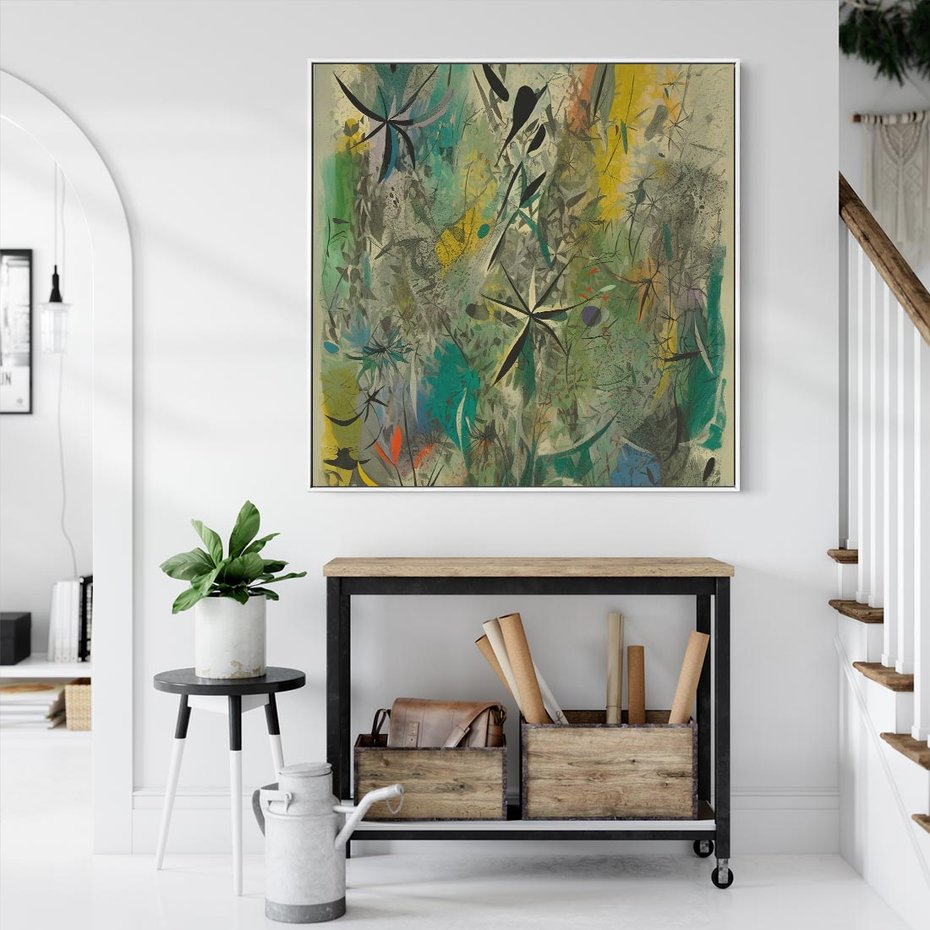 Obraz w ramie 80x80 - Tajemnicze Konstrukcje Form - abstrakcyjny obraz, mnogość kolorów - rama biała