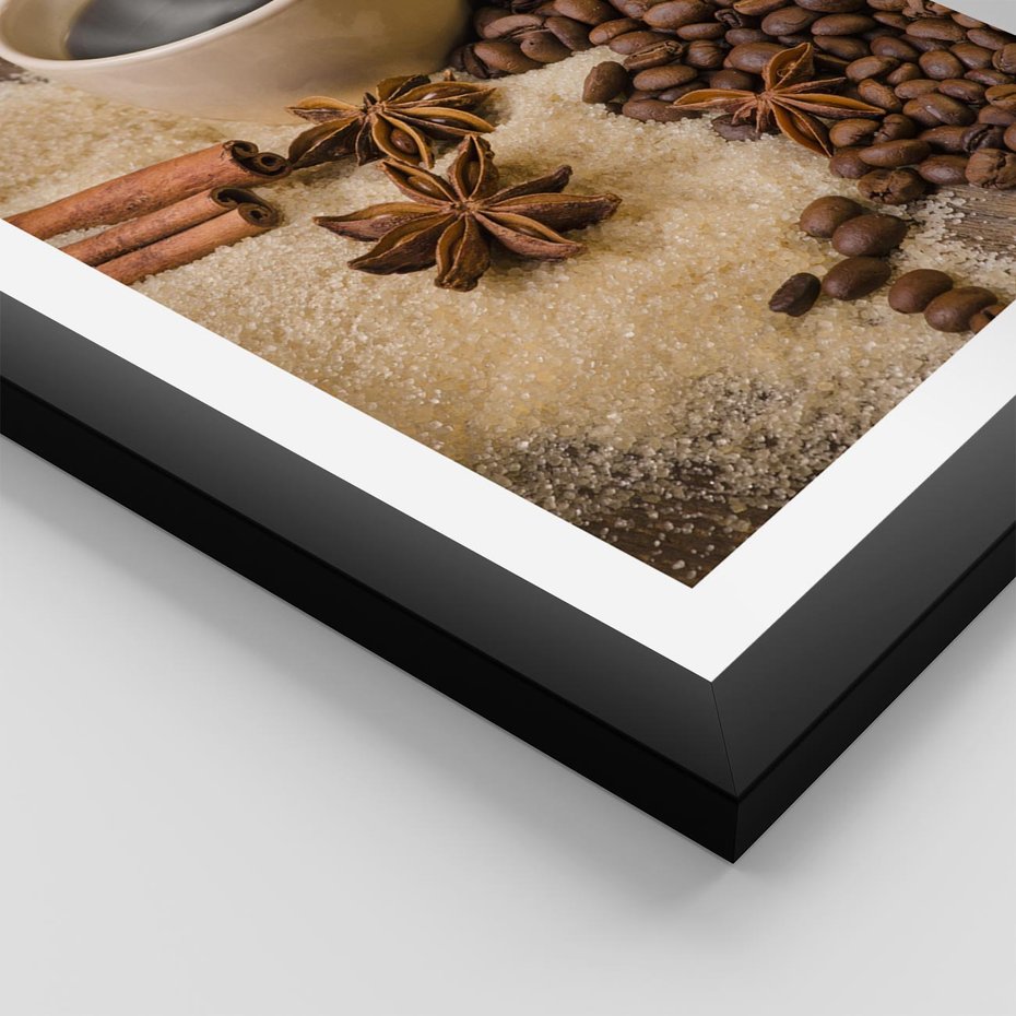 Plakat w ramie 40x50 - Kawowa filiżanka pełna aromatu - kawa, filiżanka - rama czarna