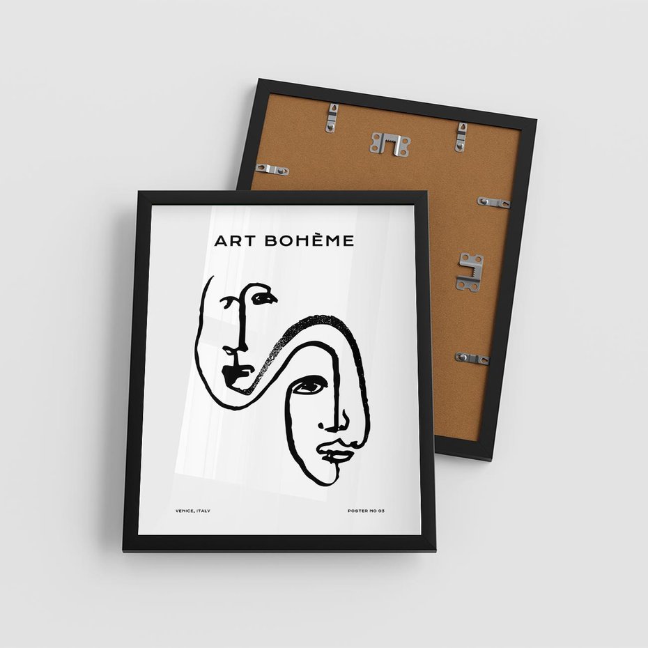 Plakat w ramie 40x50 - Rozbijające Granice Boho - boho sztuka, twarze - rama czarna