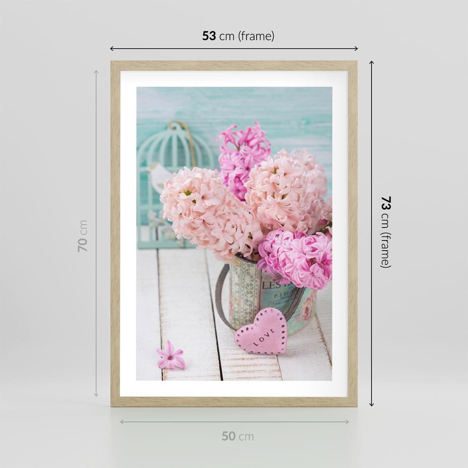 Plakat w ramie 50x70 - Kwiatowa harmonia hiacyntów - kwiaty, hiacynty - rama drewno