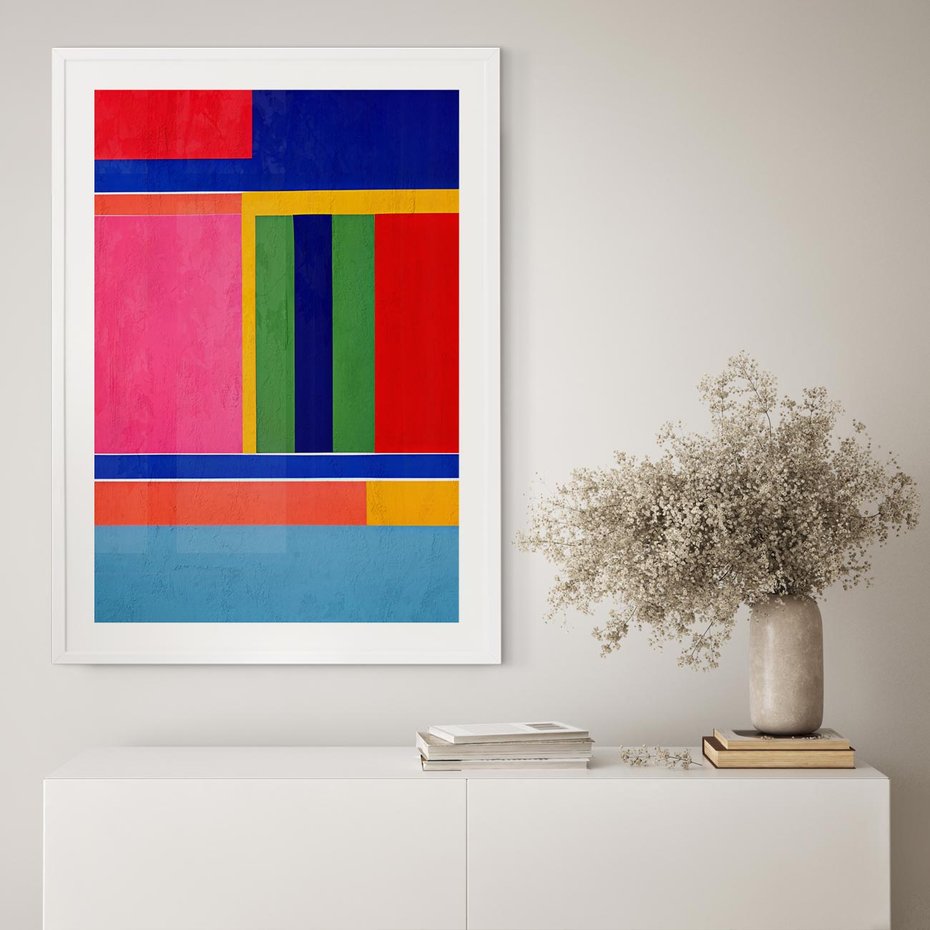 Plakat bez ramy 30x40 - Wnętrza Rozplątanych Barw - abstrakcyjny geometryczny obraz olejny, kolorowe pasy