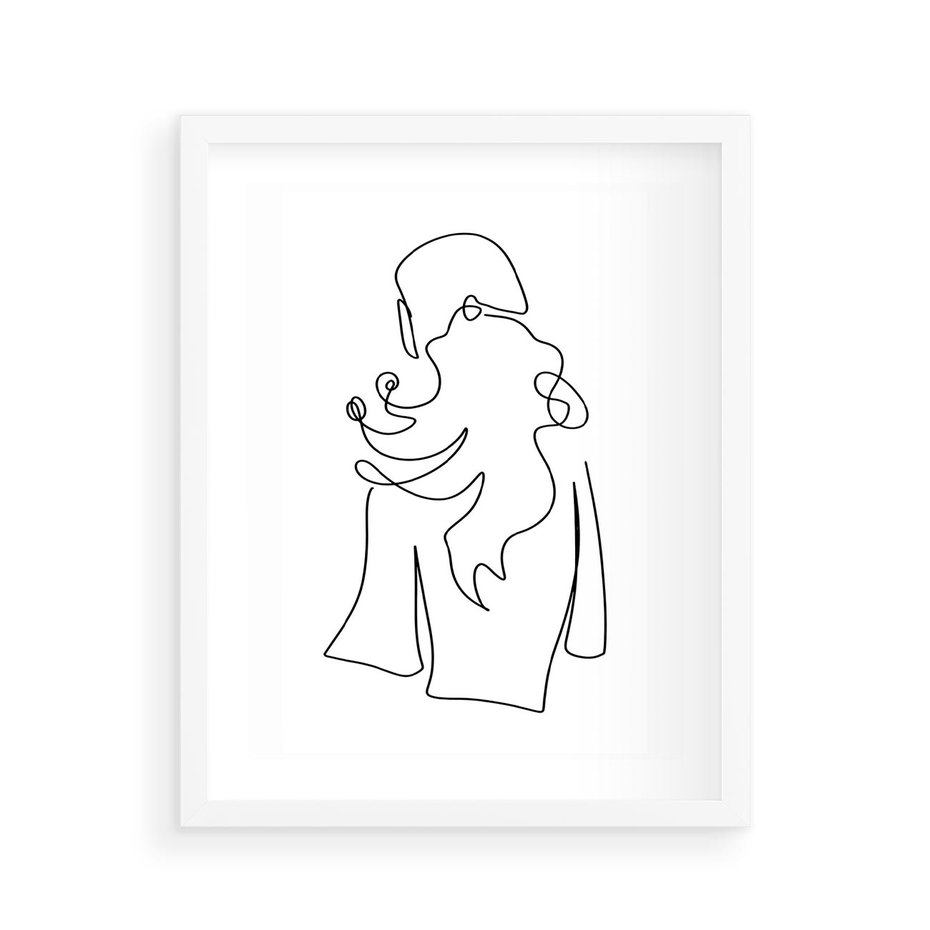 Plakat w ramie 40x50 - Zaklęte Linie - szkic kobiety, jedną linia - rama biała