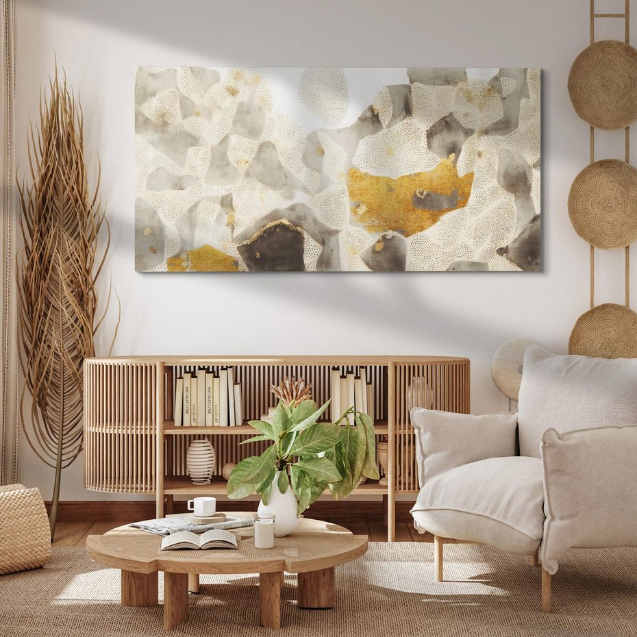 Obraz na płótnie 120x60 - Nowoczesne Złoto i Szarość - plamy, złoto