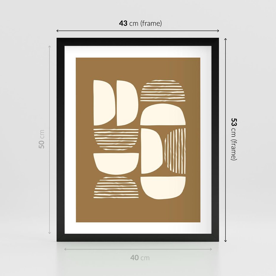 Plakat w ramie 40x50 - Wewnętrzne Spektrum - geometryczne boho kształty na brązowym, karmelowym tle - rama czarna