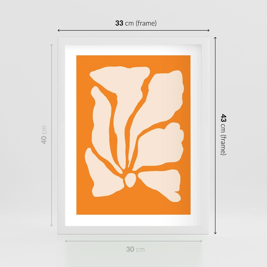 Plakat w ramie 30x40 - Wibracje Barw - abstrakcyjny boho plakat, pomarańczowe tło - rama biała