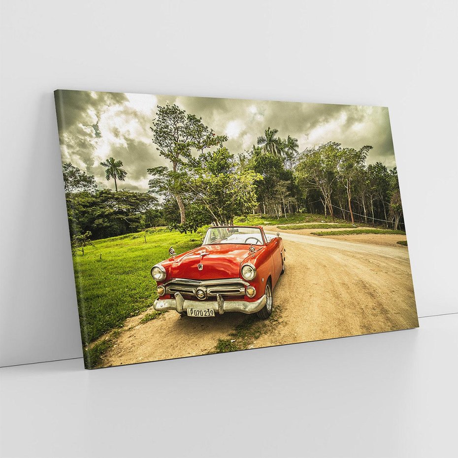 Obraz na płótnie 70x50 - Retro Samochód w Kubańskiej Opowieści - samochód, retro