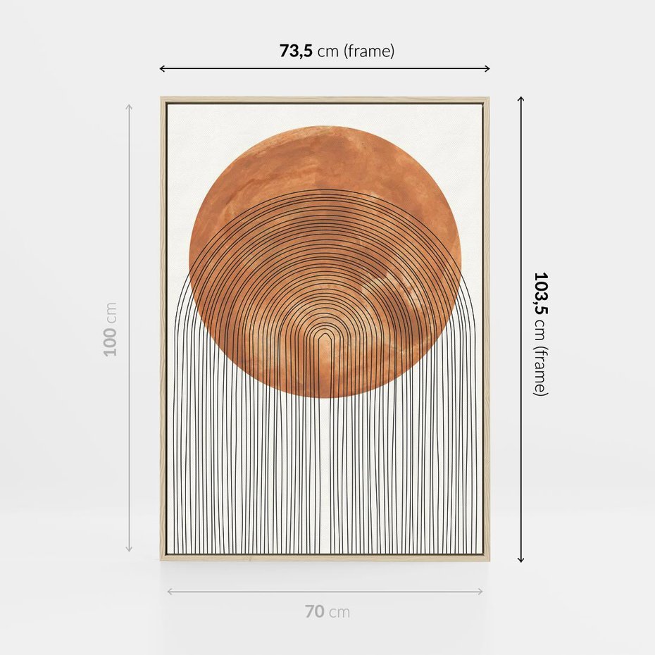 Obraz w ramie 70x100 - Konturem Kształtowane - koło, boho styl - rama drewno