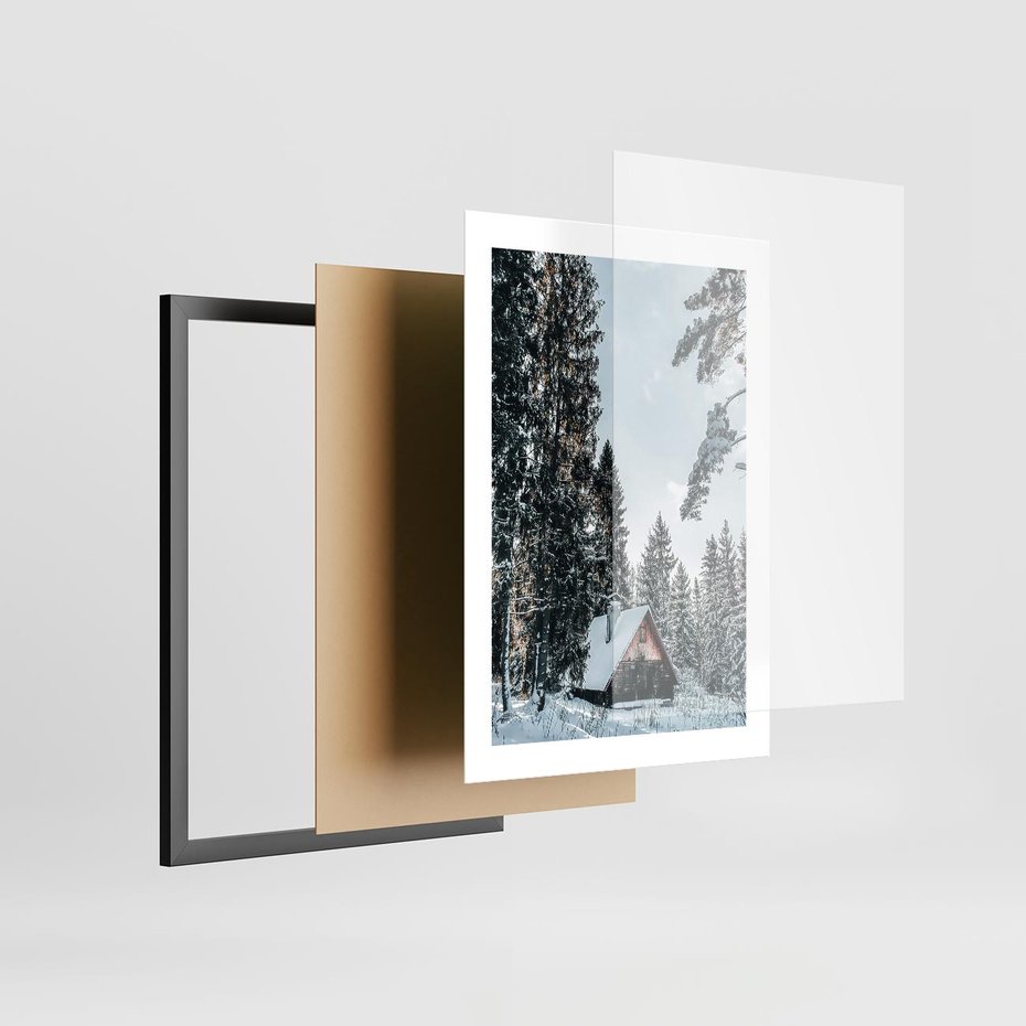 Plakat w ramie 30x40 - Górska Uroda Zimą: Dom w Śniegu - domek w górach, zima - rama czarna