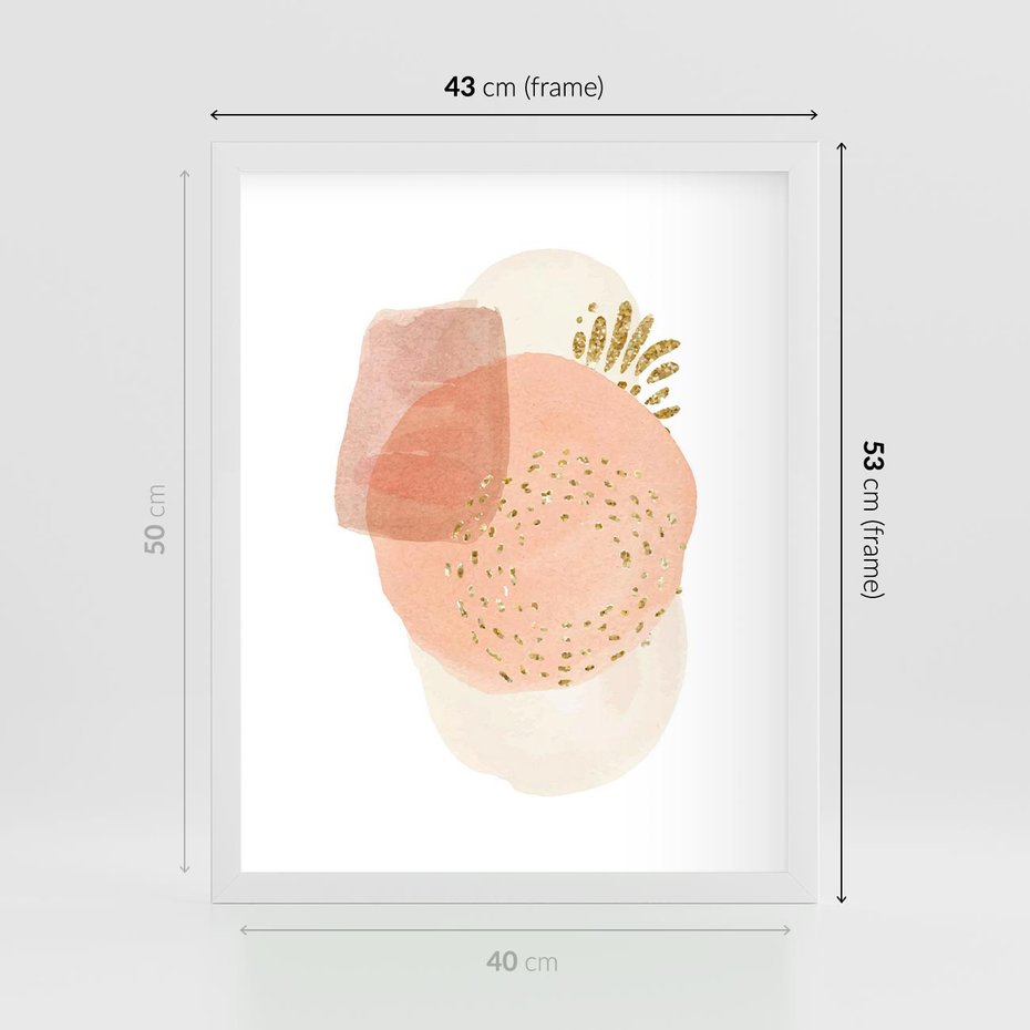 Plakat w ramie 40x50 - Migotliwe Kształty i Plamy - abstrakcyjne akwarelowe plamy, minimalizm - rama biała