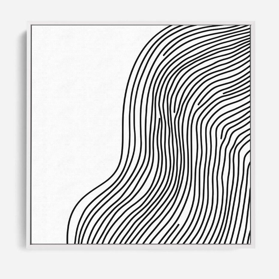 Obraz w ramie 50x50 - Refrakcje Przestrzeni - mnimalistyczna forma, czarne linie - rama biała