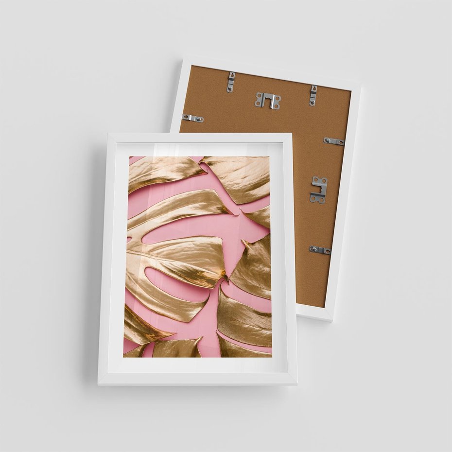 Plakat w ramie 30x40 - Przyjemność w Naturze - złote, liście - rama biała