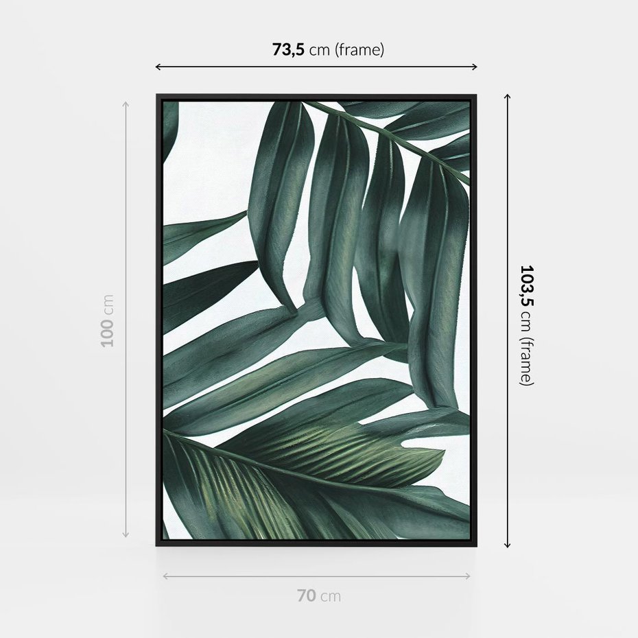 Obraz w ramie 70x100 - Ruchome liście czasu - liście palmy, tropikalne - rama czarna