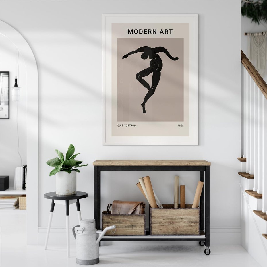 Plakat w ramie 30x40 - Modernistyczna Wizja - plakat modern, czarna postać - rama biała