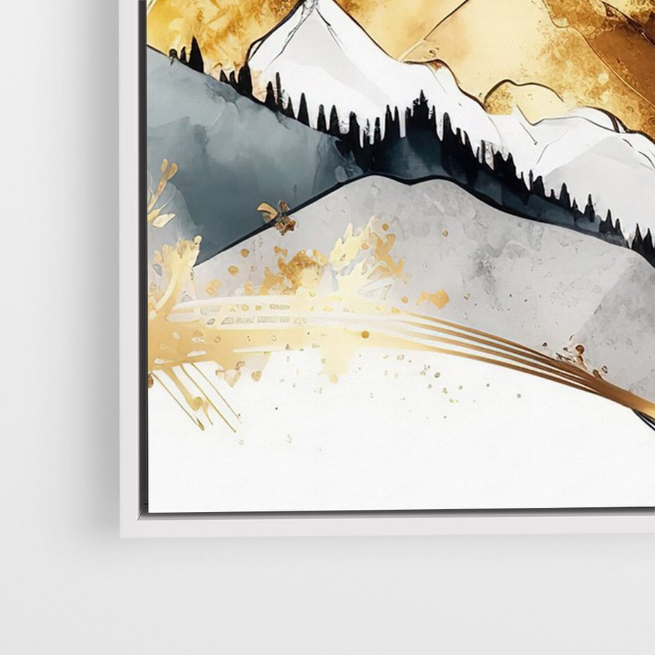 Obraz w ramie 50x70 - Złote Góry - akwarela, graficzne góry - rama biała